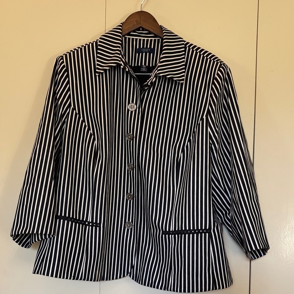 Chaps Black and White Striped Women's Jacket Size 3X Office Professional